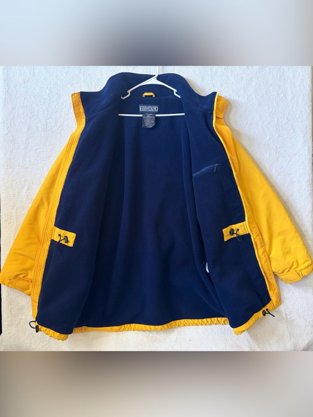 Vintage Land's End Mens Yellow Parka Squall Jacket With Detachable Hood Size XL - Picture 4 of 12
